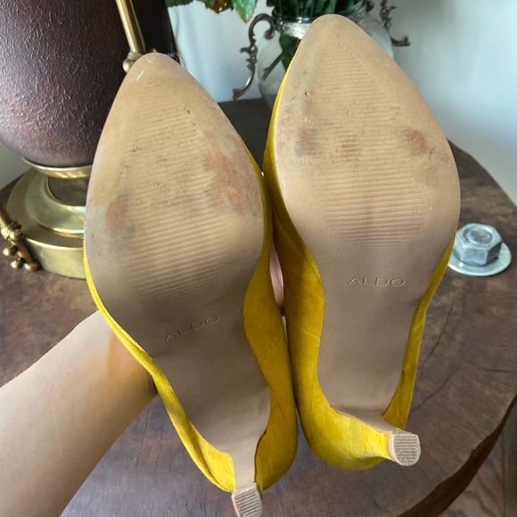 ALDO SHOES Yellow Suede Stilettos Pumps Genuine Leather 4 inch heels - Picture 5 of 11